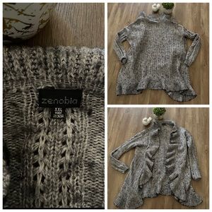 Zenobia Knit Long Cardigan. Gray, Black